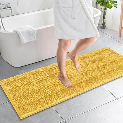 OLANLY Thick Bathroom Runner Rugs 59x20, Chenille Long Bath Rugs, Yellow | Soft Absorbent Striped, Rubber Backing, Machine Wash, Bath Mats for Bathroom Floor, Tub and Shower, Home Decor Accessories