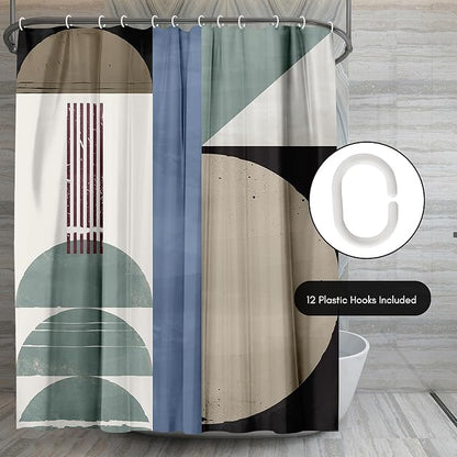 Americanflat 71x74 Geometric Shower Curtain - Water-Resistant Long Shower Curtain with Durable Metal Grommets and 12 Hooks - 100% Polyester - Sage Green, Slate Blue, Taupe, Ivory, Black and Maroon