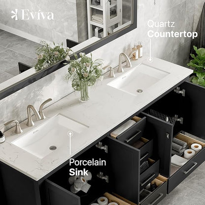 Eviva Aberdeen 72 in. Espresso Double Sink Bath Vanity with Carrara Quartz Top and Undermount Porcelain Sinks