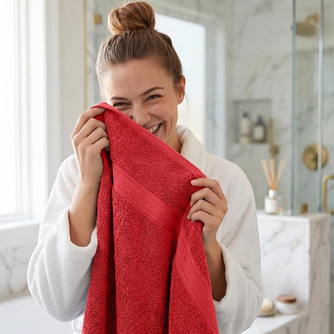 Superior Egyptian Cotton Plush & Absorbent, Bath Towel Set of 4, Red | Quick Dry, Soft Luxury Towel Set, Bath Essentials for Bathroom, Guest Bath, Spa, 4 Piece Bath, Madeline Towels