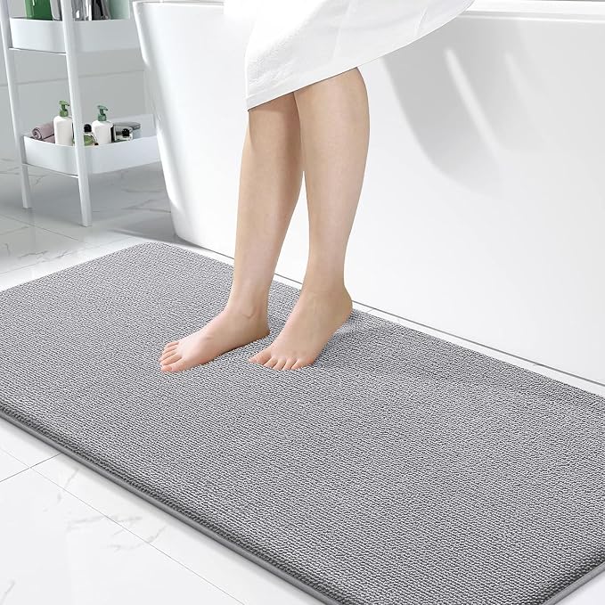 OLANLY Memory Foam Bathroom Runner Rug 50x30, Absorbent Long Bath Mat, Grey | Soft Quick Dry Bath Rugs, Non-Slip Carpet, Machine Washable Mat for Bathroom Floor, Tub and Shower, Home Decor Accessories