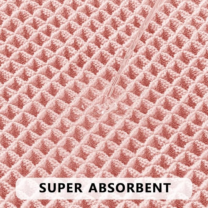 MIULEE Set of 2 Waffle Bathroom Rugs Boho Bath Mat Pink 17"x24"+18"x30" | Non Slip, Super Absorbent, Washable, Ultra Soft, Rubber Backed, Small Bath Rugs for Bathroom Floor Tub Shower