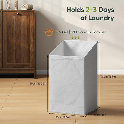 Smart FENDEE Double Tilt Out Laundry Hamper Cabinet, 11.8 Gallon Hidden Trash Cabinets with 2 Baskets for Kitchen, Freestanding Small Bathroom Storage Cabinet Unit, Walnut