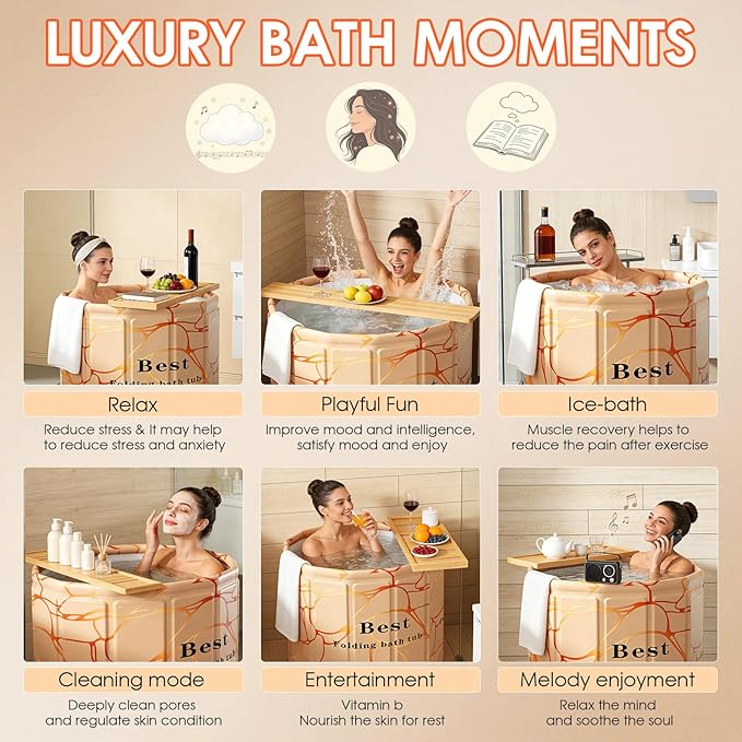 Portable Bathtub for Adult, Foldable Soaking Bathtub for Hot SPA&Ice Bath, Foldable Small Bathtub collapsible bathtub for Bathing, 6-layer Insulated portable tub,Space-Saving(Fantasy 27.5X26.6IN)
