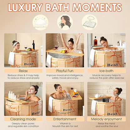 Portable Bathtub for Adult, Foldable Soaking Bathtub for Hot SPA&Ice Bath, Foldable Small Bathtub collapsible bathtub for Bathing, 6-layer Insulated portable tub,Space-Saving(Fantasy 31.5X26.6IN)