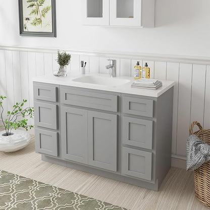 48 Inch Bathroom Vanity Base Only, Single Vanity Cabinet with 5 Dove-Tailed Drawers, Soft-Closing Doors, Gray, Without Top,Small