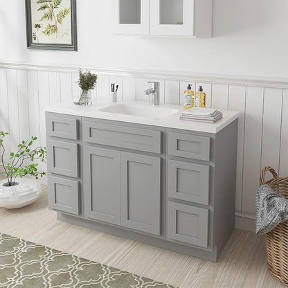 60 Inch Bathroom Vanity Base Only, Single Vanity Cabinet with 5 Dove-Tailed Drawers, Soft-Closing Doors, Gray, Without Top,Small