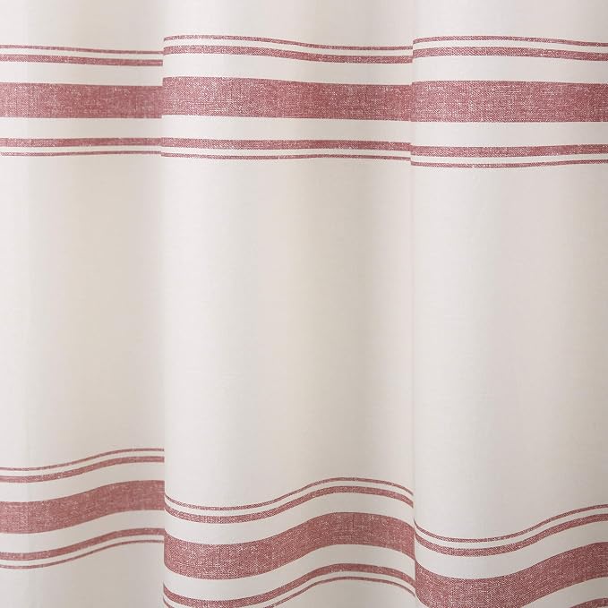Lush Decor Farmhouse Stripe Cotton Shower Curtain, 72" W x 72" L, Red - Striped Bathroom Curtain - Fabric Shower Curtains - Farmhouse Bathroom Decor