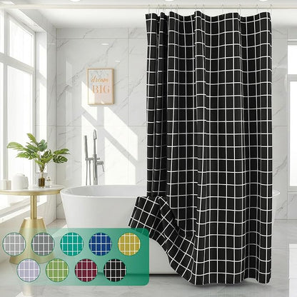 Black Farmhouse Shower Curtain-Fabric Extra Long Shower Curtains Bathroom | 72"Wx84"L Faux Linen Grid Minimalist Simple Rustic Neutral Shower Curtain Decor-Cloth Geometric Plaid Washable Hotel Quality
