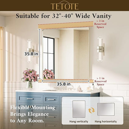 TETOTE 36 x 36 Inch Brushed Nickel Mirror Metal Framed Bathroom Mirror, Tempered Glass, Modern Farmhouse Wall Mounted Mirror for Decorative(Horizontal/Vertical)