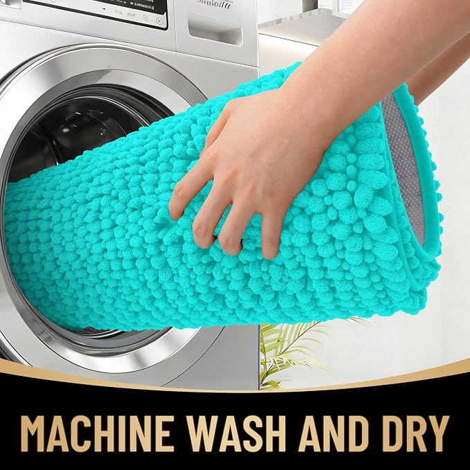 OLANLY Thick Chenille Bathroom Runner Rugs 44x24, Absorbent Bath Mat, Teal | Soft Bath Rugs, Rubber Backing, Machine Wash Dry, Bath Mats for Bathroom, Tub and Shower, Home Decor Accessories