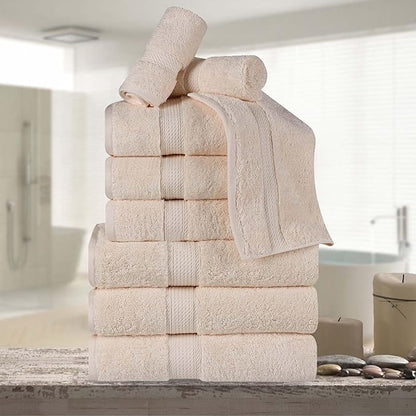 Superior Egyptian Cotton 800 GSM Plush & Absorbent, 9 Piece Set, Cream | Quick Dry, Soft Luxury Towel Set, Bath Essentials, Guest Bath, Spa, 3 Bath, 3 Hand, 3 Face Towel, Madeline Towels