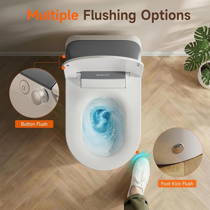 Non-Electric Bidet Toilet, One Piece Elongated Smart Toilet with Air Pressure-Assisted Flush, ADA Comfort Height, Foot Kick & Side Button Flush, 1.0 GPF, 12" Rough-In