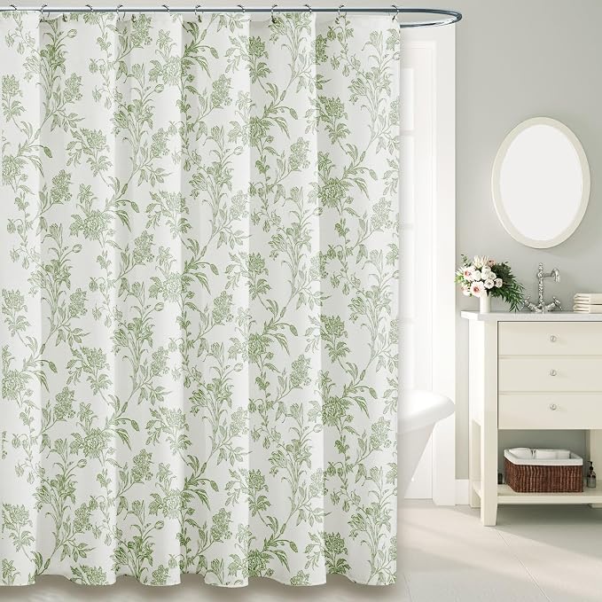 WOUVMA Sage Green Shower Curtain Floral Cotton Cottagecore Shower Curtain for Bathroom 72" W x 78" L