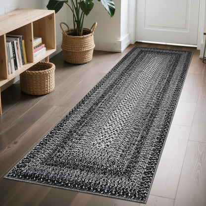 Imitation Braided Collection-Print Washable Runner Rug 2x6 Modern Non Slip Kitchen Rugs Indoor Entryway Rug Soft Bath Mat Stain Resistant Carpet for Bedroom Hallway Laundry Nursery 2'x6'