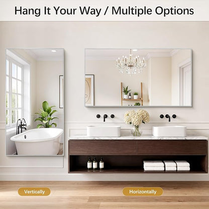 DESBING 30" x 55" Bathroom Mirror, Silver Metal Frame Wall Mirror | HD Image,Shatterproof Decorative Rectangular Vanity Mirror for Bedroom Bathroom Living Room Entryway Horizontal or Vertical
