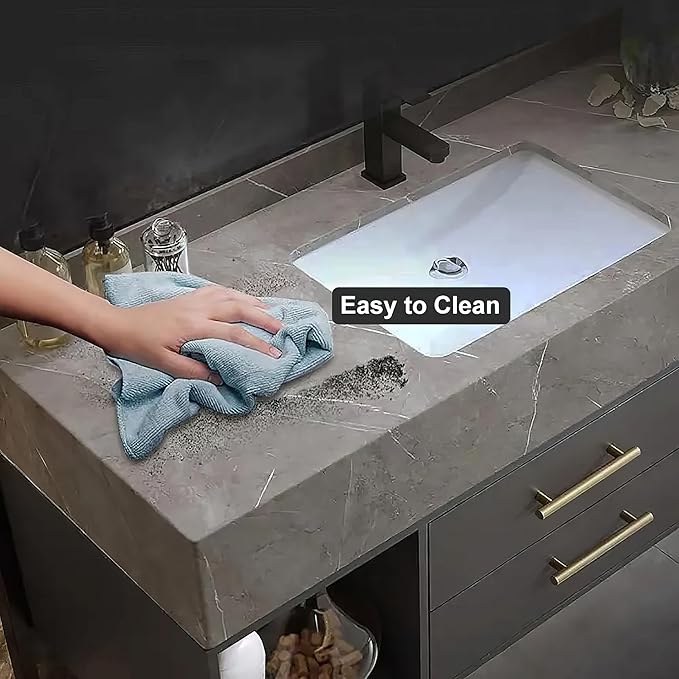 KunMai 35.4" Black Floating Bathroom Vanity with Sink – Modern Wall Mounted Bathroom Cabinet with Sintered Stone Countertop, Soft-Close Drawers, Space-Saving Vanity for Small Bathrooms