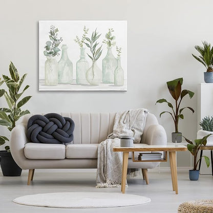 Stupell Industries 'Soft Green Potted Plants Fresh Herbs Still Life', Canvas Art, 48 x 36 Inches, Easy to Hang and Sturdy, Made in USA, by Cindy Jacobs | Stupell Industries | 48 x 36 Inches, Easy to Hang and Sturdy, Made in USA, by Cindy Jacobs