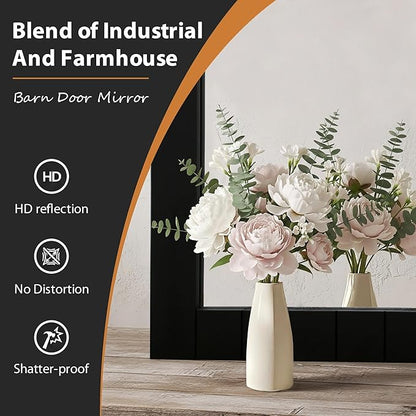 Besdomus Black Bathroom Farmhouse Mirror: 24"x36" Large Barn Door Solid Cedar Wood Frame Vanity Mirror - Wall Mounted Mirror for Entryway/Bathroom/Living Room - Rustic Home Decor for Housewife
