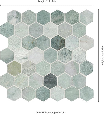 MSI Icelandic Green Hexagon 12 in. x 11.81 in. x 10 mm Polished Marble Mesh-Mounted Mosaic Wall Tile for Bathroom, Kitchen Backsplash, Accent Wall Tile, and Shower Wall Tile