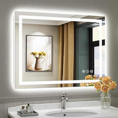40x30 Inch LED Bathroom Mirror with Lights, Backlit & Front Lit, Anti-Fog Lighted Bathroom Vanity Mirror for Wall, Memory Function, Dimmable, HD Tempered Glass, Shatter-Proof