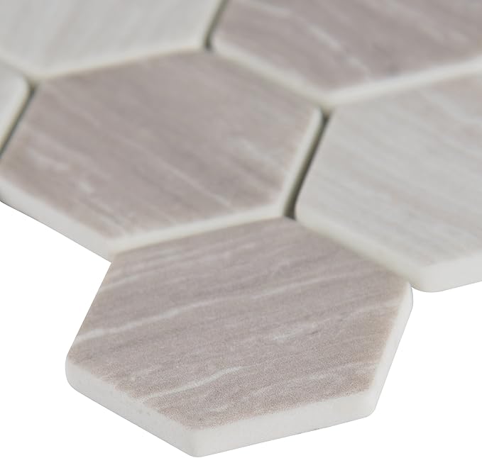MSI Silva Oak Hexagon Glass Tile for Kitchen Backsplash, Wall Tile for Bathroom, Accent Wall Tile, and Shower Wall Tile, 12.75 in. x 11.02 in. Mesh-Mounted Mosaic Tile (14.70 sq. ft. / case)