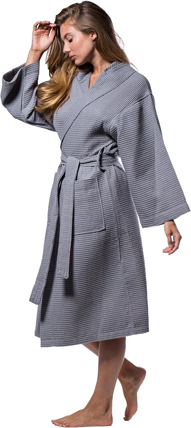 Turquaz Womens Lightweight Waffle Kimono Bathrobe for Men - Soft Quick-Dry Spa & Summer Towel Robe, Cotton Blend
