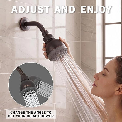 High Pressure Shower Head - 1.8 GPM - Oil-Rubbed Bronze | Best 3 Inch Wall Mount Bathroom Showerhead For Boosting Low Flow With Anti-Clog Nozzles, Adjustable Brass Ball Joint