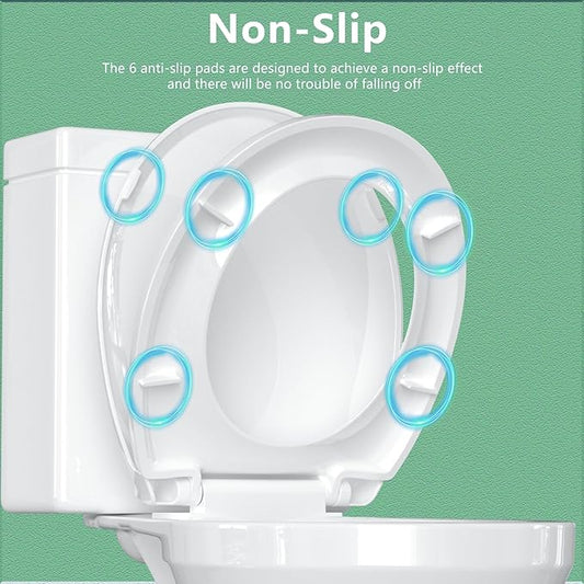Toilet Seat Round Soft Close 2 PACK, Toilet lid Round Slow Close 16.5 inch, PP Material Safe and Easy Clean, Quick Installation & Never Loosen, Comfortable Ergonomic Design (White, 2 Pack)