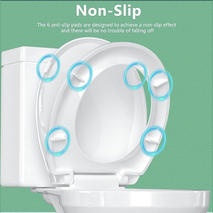 Toilet Seat Round Soft Close16.5'', Toilet Lid Slow Close Quiet No Slam, Easy Installation & Release，Safe PP Material Easy Clean, Comfortable Ergonomic Design, 2 Years Support, White Plastic
