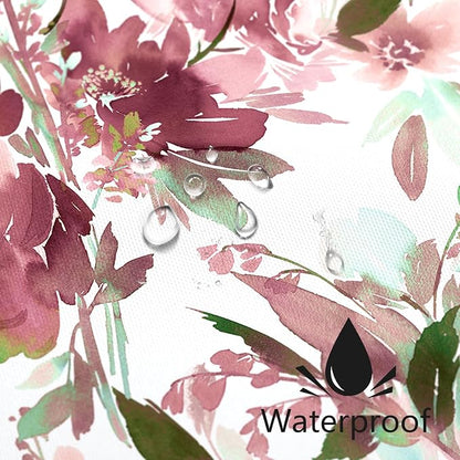 MAYZUS Plum Watercolor Floral Shower Curtains for Bathroom, 72x72 | Modern Abstract Flower Decorative Fabric Shower Curtain Set with Hooks