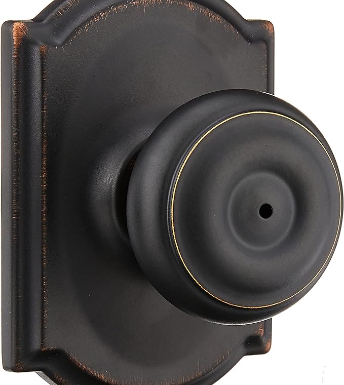 Schlage F40 GEO 716 CAM Georgian Door Knob with Camelot Trim, Bed & Bath Privacy Lock, Aged Bronze