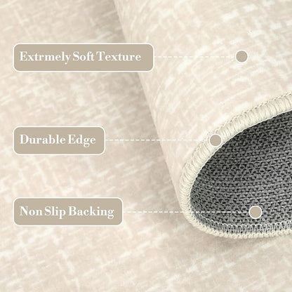 Garvee Modern 5x7 Living Room Rug Solid Color Washable Area Rugs, Beige | Rubber Backing Neutral Textured Non Shedding Stain Resistant Low Pile Foldable Soft Rug for Bedroom Nursery Entryway