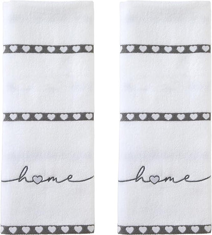 SKL Home Heart in Home Hand Towel Set-2pc, 100% Cotton, Embroidered, White | Soft, decorative velour. For use in the bathroom, kitchen, or any sink space & makes a great gift.