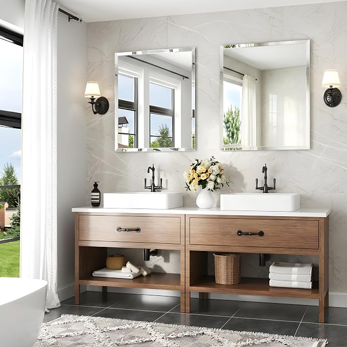 30x36 Inch Bathroom Mirrors for Over Sink, Frameless Mirrors for Wall | Beveled Bathroom Mirror, Bathroom Vanity Mirror for Bedroom Living Room Entryway Home Decor