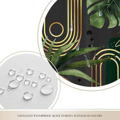 Glawry Dark Green Boho Shower Curtain Abstract Retro Mid Century Bathroom Minimalist Tropical Modern 72Wx72L Inches Bath Accessories Art Home Decor Fabric 12 Pack Hook