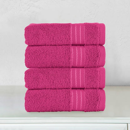 Elegant Comfort Premium Turkish Cotton 4 Pack Hand Towel Set - 16 x 28 inch, Luxurious Hotel Spa Quality 100% Turkish Cotton 4PC Hand Towel Set - Highly Absorbent - Soft Bathroom Towels, Hot Pink