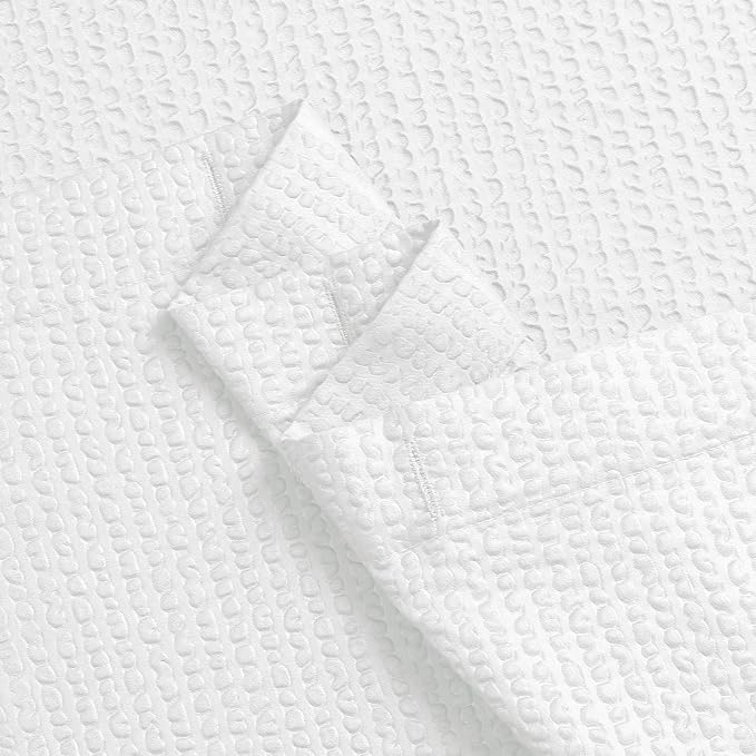 White Stall Shower Curtain 48X72 inch, Embossed Textured Fabric Shower Curtain for Bathroom - Soft Cloth & Hotel Spa, Water Repellent, Machine Washable Bathroom Curtain