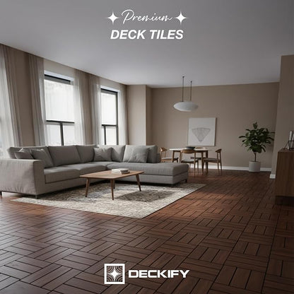 Acacia Wood Interlocking Deck Tiles Outdoor Flooring for Patio, Balcony | Raised Drainage Base, 12x12 In, Trimmable, Oil-Rubbed Finish, No Tools or Sealant Required, Weather-Resistant, Washable