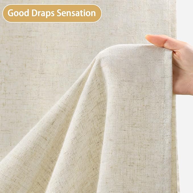 Linen Shower Curtain Flax Cream, Fabric Boho Farmhouse Shower Curtains for Bathroom Cream Cotton Natural Cloth Liner Set 48" W x 72" L