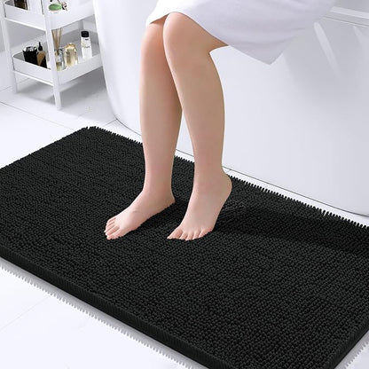 OLANLY Bathroom Runner Rugs 40x24, Extra Soft Absorbent Chenille Bath Rugs | Black, Quick-Drying Rubber Backing, Machine Washable Long Bath Mat for Bathroom Floor, Tub and Shower, Home Decor Accessories