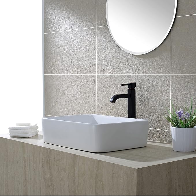 Kraus KCV-121-ORB White Rectangular Ceramic Sink with Pop Up Drain, Oil Rubbed Bronze