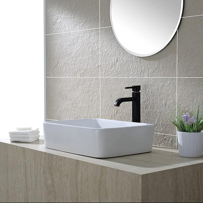 Kraus KCV-121-ORB White Rectangular Ceramic Sink with Pop Up Drain, Oil Rubbed Bronze