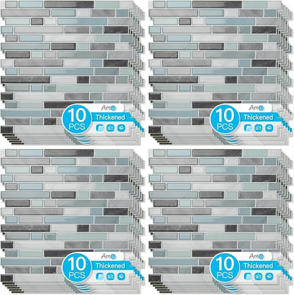 Art3d 10-Sheet Heavy-Duty Peel and Stick Backsplash, Waterproof Wall Tiles Stick on Kitchen Backsplash Living Space, Gray & Blue (Pack of 4)