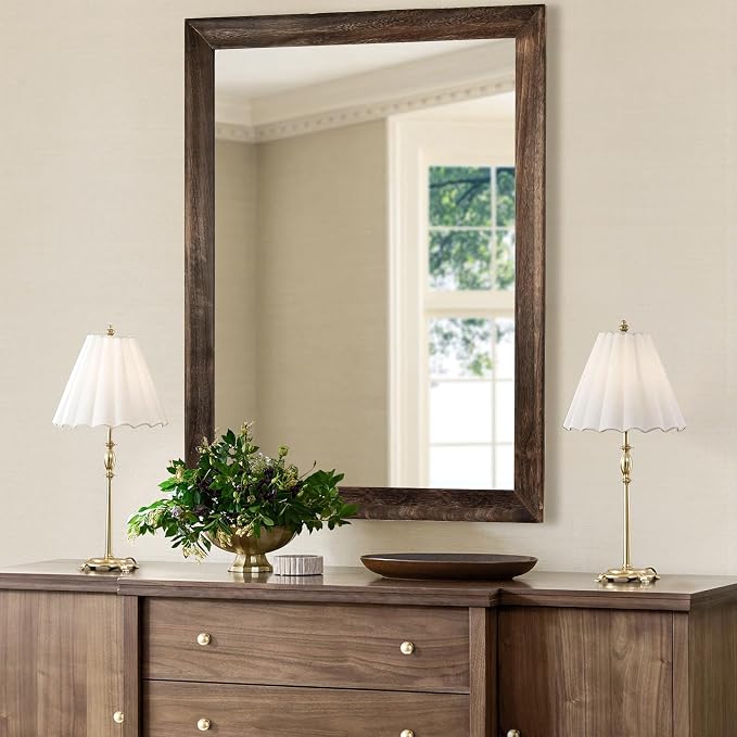 Rustic Wood Wall Mirror for Bathroom,Rectangle 30 x 40 inch Vanity Mirrors | Hanging Mirror with Wooden Frame for Living Room,Bedroom,Entryway (30x40 inch, Vintage Light Brown)