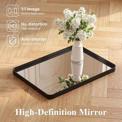 Sweetcrispy Bathroom Mirror 48x36 Inch, Vanity Mirror for Wall | Metal Framed Rounded Rectangle, Over Sink, Farmhouse, Restroom, Anti-Rust, Horizontal or Vertical Hanging, Black