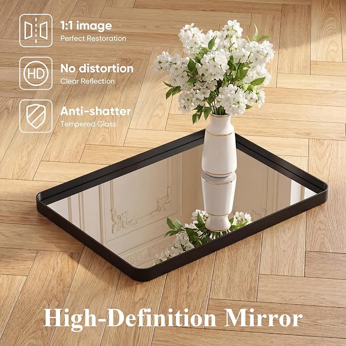 40x30 Inch Bathroom Mirror for Over Sink, Vanity Mirror | Metal Framed Rounded Rectangle,for Wall, Farmhouse, Restroom, Anti-Rust, Horizontal or Vertical Hanging, Black