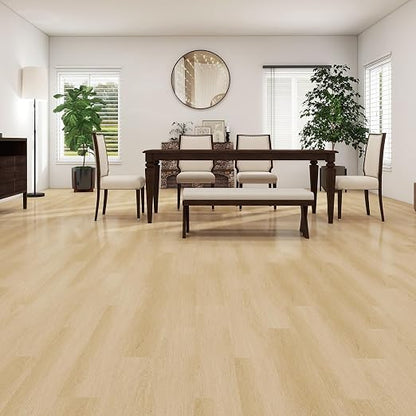 MULGREAT Peel and Stick Floor Tile, 54 Sq.Ft Waterproof Vinyl Flooring, 36 Pieces Wood-Look Self Adhesive Luxury Vinyl Plank Flooring for DIY Bathroom Laundry Bedroom RV Kitchen (Creamy Oak)