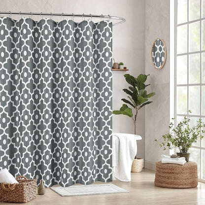 Fabric Modern Shower Curtain-Dark Grey & White Shower Curtains for Bathroom | 72"W x 72"L Textured Faux Linen Elegant Classic Moroccan Bath Decor-Hotel Quality Transitional Washable & Breathable Cloth