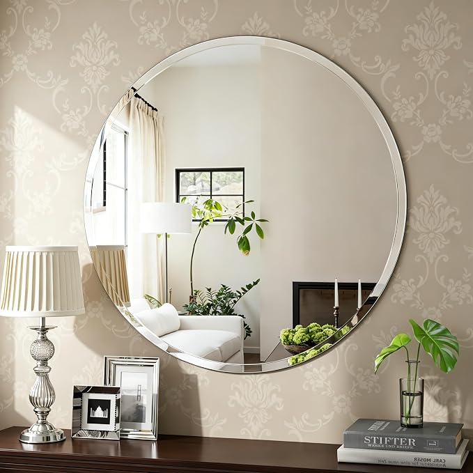 32x32 Inch Bathroom Mirrors for Over Sink, Frameless Mirrors for Wall | Beveled Bathroom Mirror, Bathroom Vanity Mirror for Bedroom Living Room Entryway Home Decor